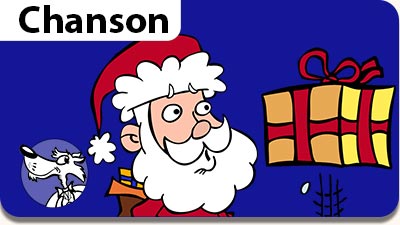 Chant de Noël pour enfants, parents et enseignants. Voici L'illustration du chant de Noël Jingle Bells, le père Noël sur son traîneau.
